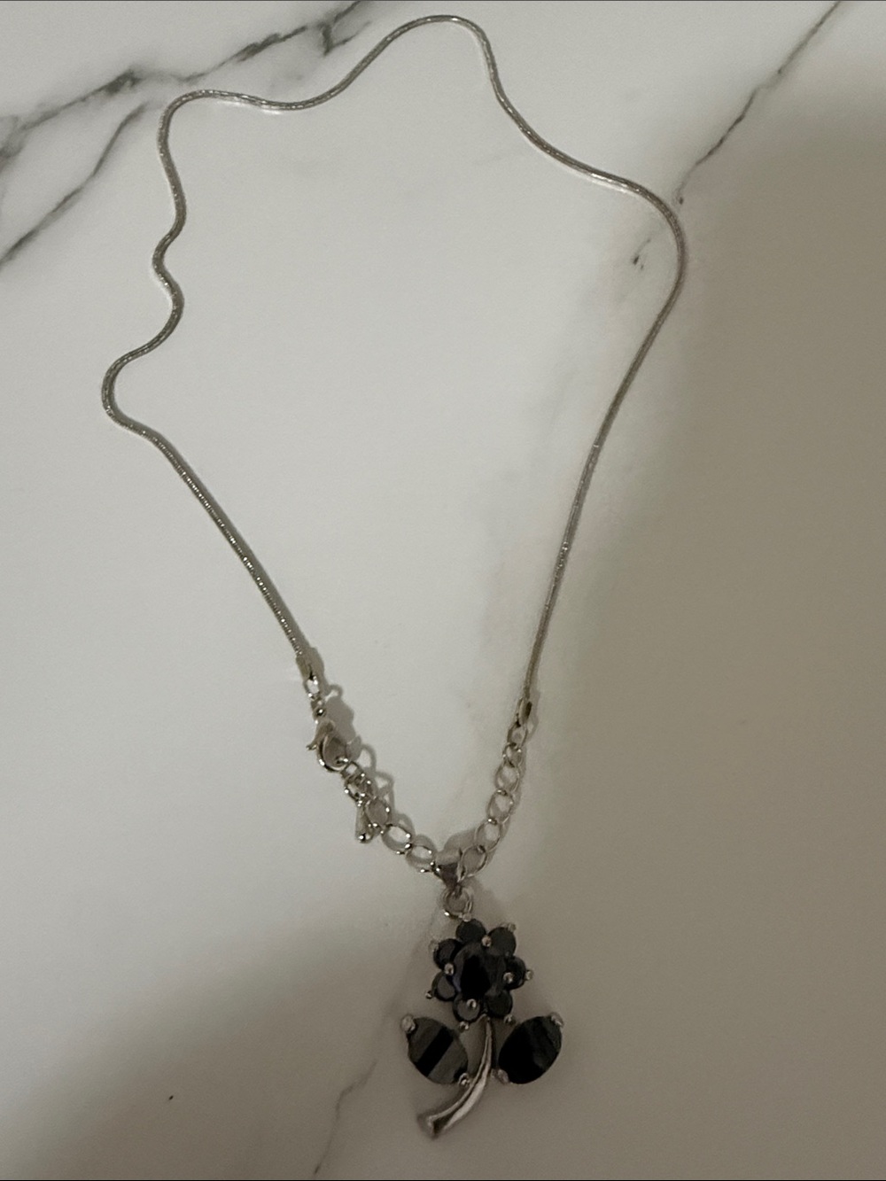 Fashion Jewelry Silver-Tone Black Crystal Floral Pendant Necklace